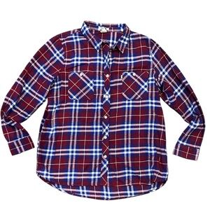Women’s Levi's Large Flannel Maroon & Blue Western Plaid Button Down Shirt
